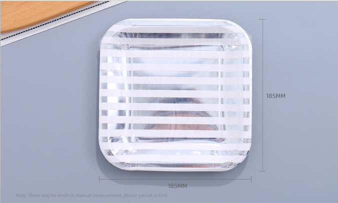 Silver Stripes Square Paper Plate(7 Inches)(10 Count)