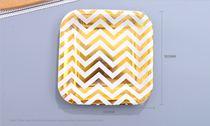 Golden Waving Square Paper Plate(7 Inches)(10 Count)