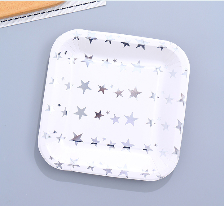 Golden Stars Square Paper Plate(9 Inches)(10 Count)