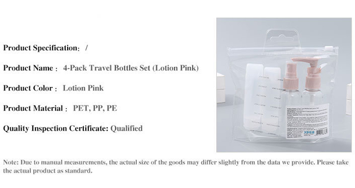 4-Pack Travel Bottles Set (Lotion Pink)