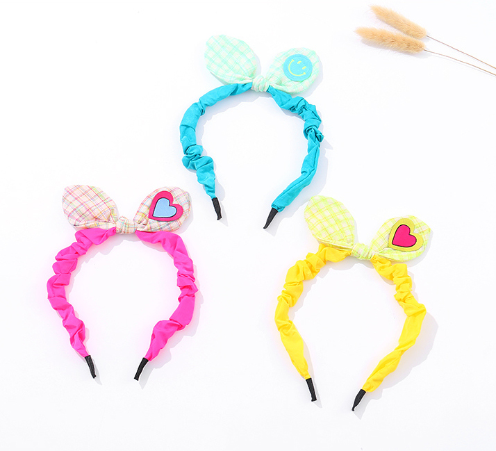 Fluorescent Smiling Checks Bunny Ear Hair Band