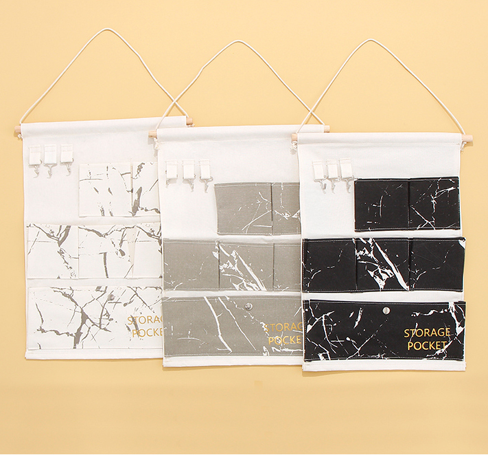 Marble Series Hanging Storage Bag with 6 Pockets and 3 Hooks