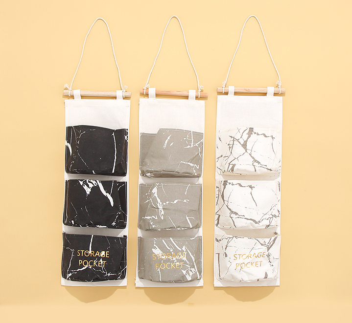 Marble Series Hanging Storage Bag with 3 Half-circle Pockets