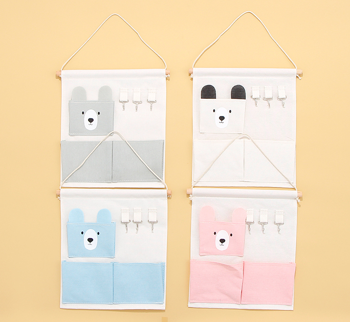 Ear Bear Series Hanging Storage Bag with 3 Pockets and 3 Hooks