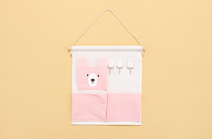 Ear Bear Series Hanging Storage Bag with 3 Pockets and 3 Hooks
