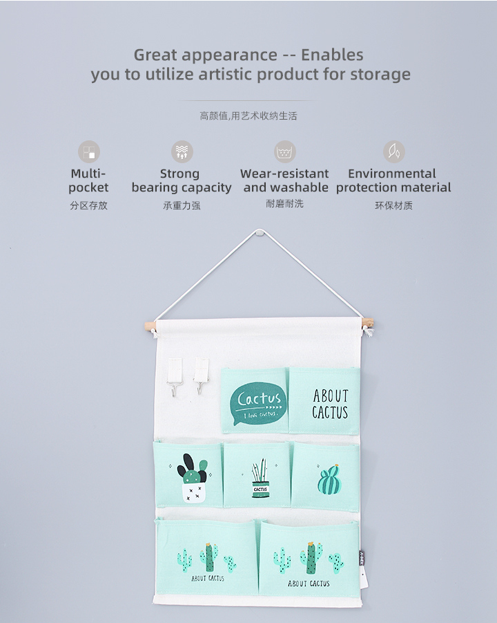 Fresh Cactus Over the Door Hanging Organizer with 7 Pockets