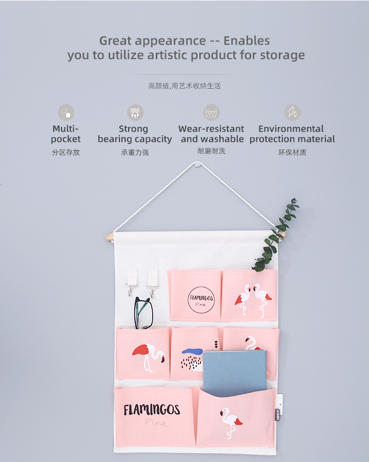 Fresh Flamingo Over the Door Hanging Organizer with 7 Pockets