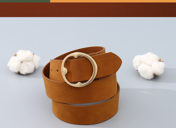 Brushed Women's Belt with Round Retro Metal Buckle – Brown