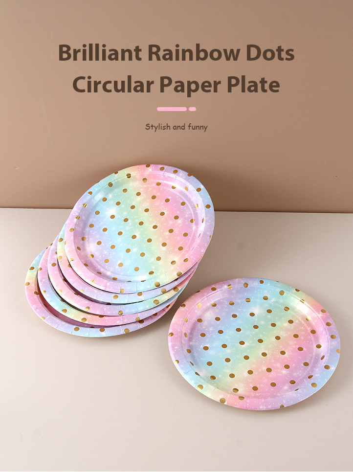 Brilliant Rainbow Dots Circular Paper Plate(6 Count)