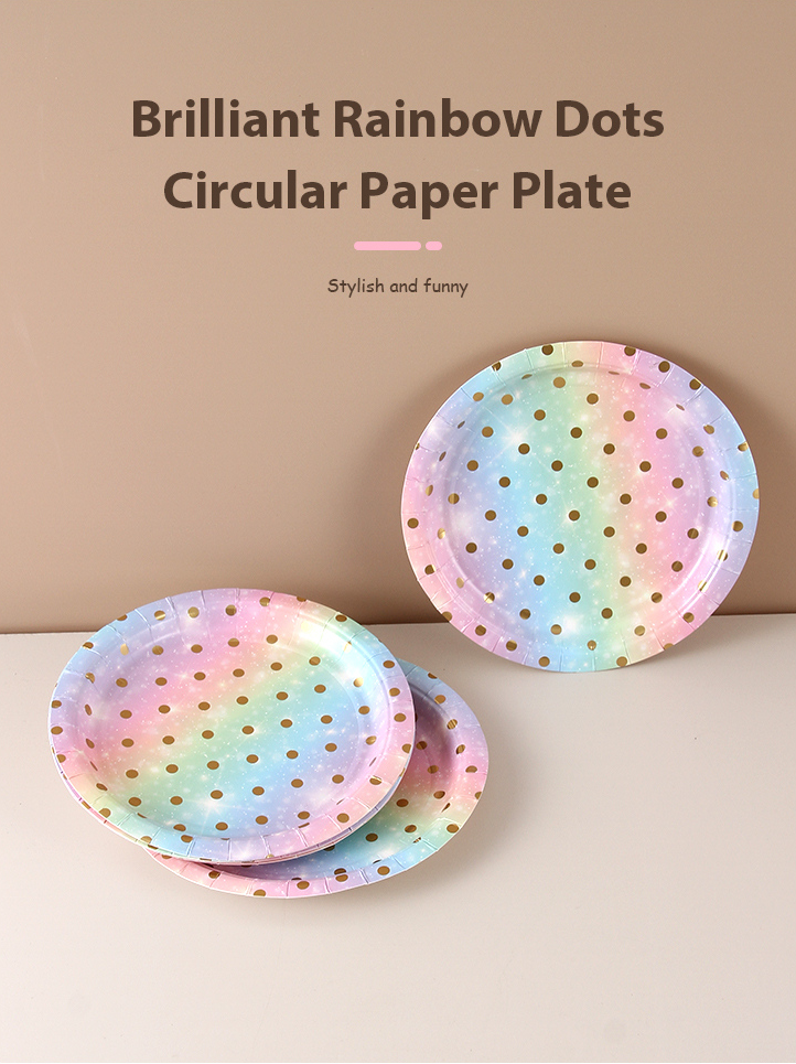 Brilliant Rainbow Dots Circular Paper Plate(6 Count)