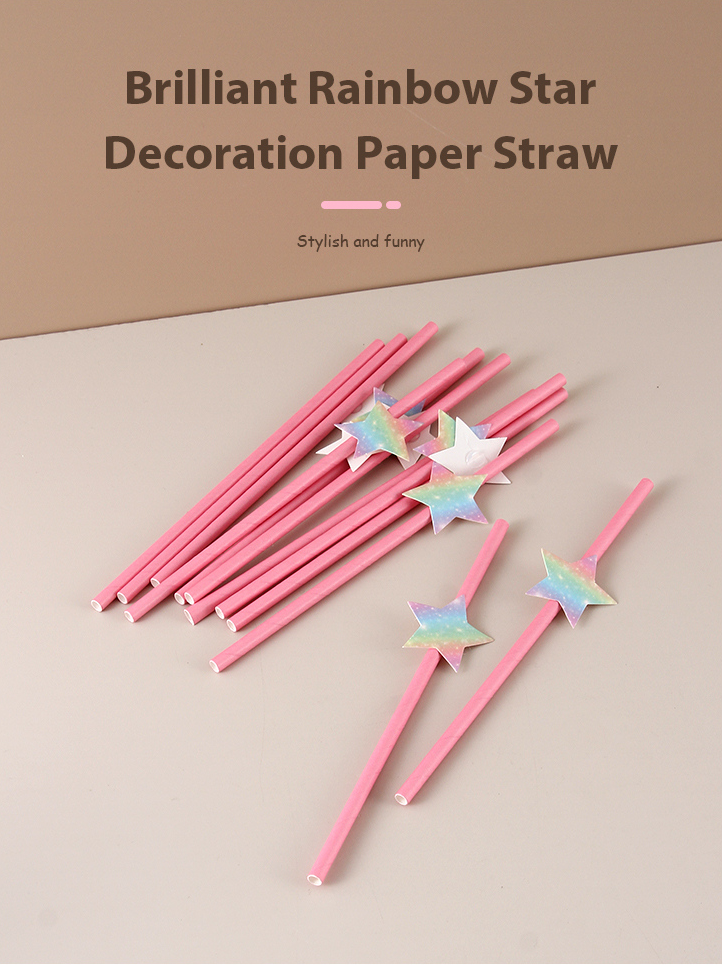 Brilliant Rainbow Star Decoration Paper Straw(12 Count)