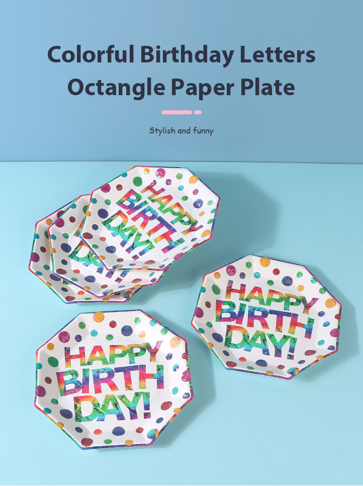 Colorful Birthday Letters Octangle Paper Plate(6 Count)