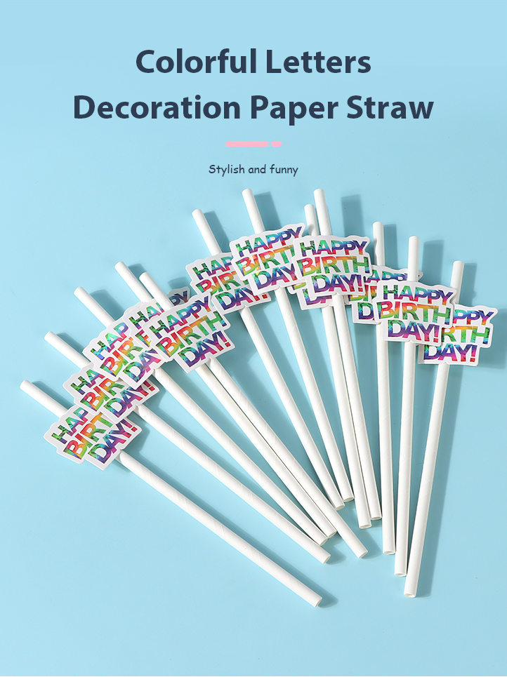 Colorful Letters Decoration Paper Straw(12 Count)