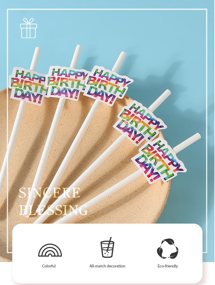 Colorful Letters Decoration Paper Straw(12 Count)