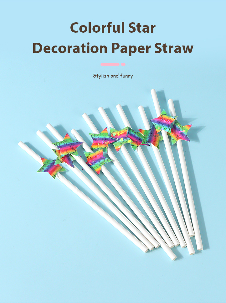 Colorful Star Decoration Paper Straw(12 Count)