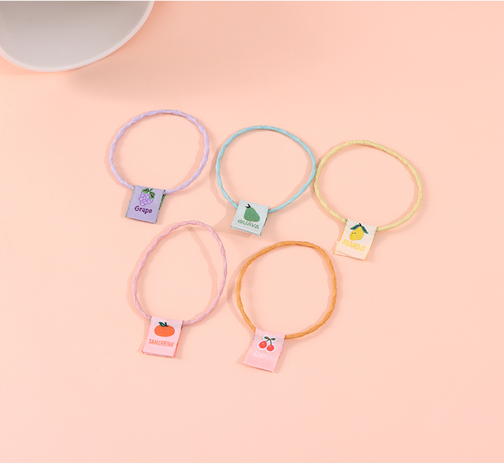 Simple Fabric Label Twist Hair Tie 5 Pieces