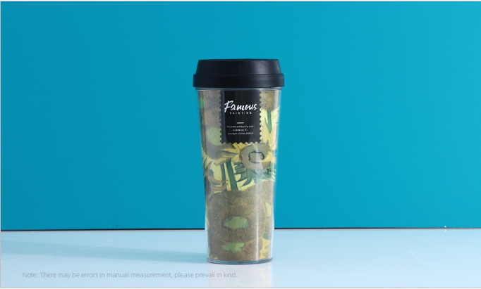 Famous Painting Series Double Layers Anti-scald Plastic Coffee Cup 520ml/17.5fl.oz.(Sunflower)