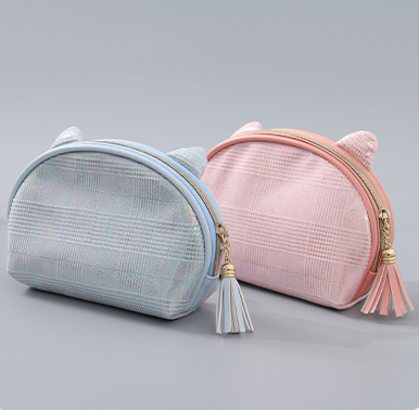 Cat Ears Holographic Plaid Makeup Bag