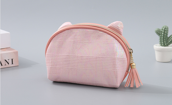 Cat Ears Holographic Plaid Makeup Bag