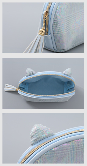 Cat Ears Holographic Plaid Makeup Bag