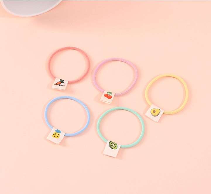 Simple Fabric Label Nylon Hair Tie 5 Pieces