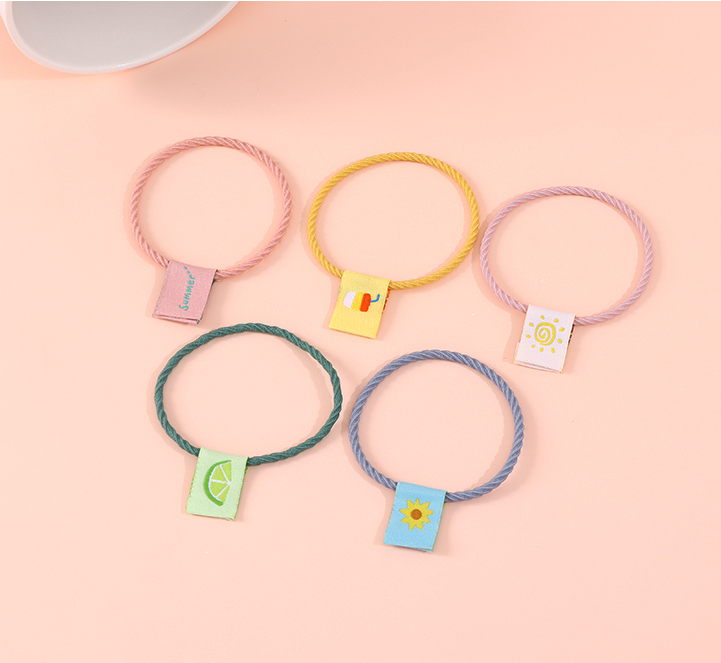 Simple Fabric Label Screw Thread Shaped Hair Tie 5 Pieces