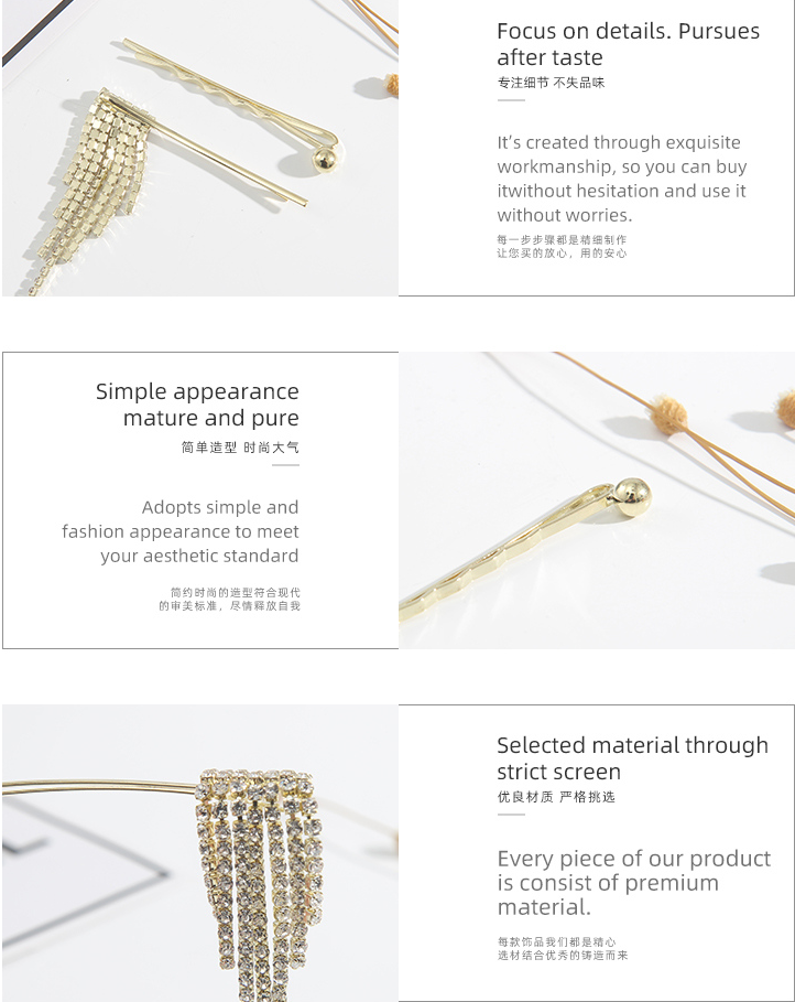 Rhinestones Tassel Bobby Pins Set