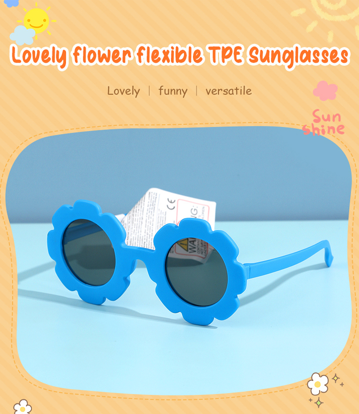 Lovely Flower Flexible TPE Sunglasses for Kids (Blue) (5-12Y)