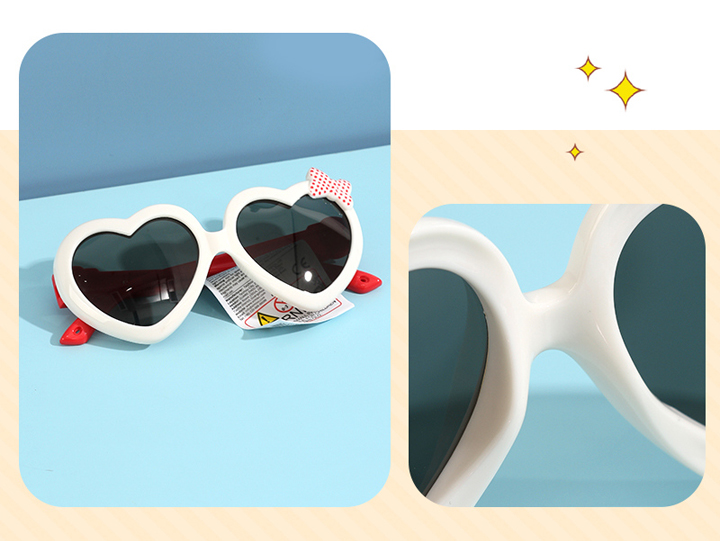 Loving-Heart Bowknot Flexible TPE Sunglasses for Kids (White) (5-12Y)
