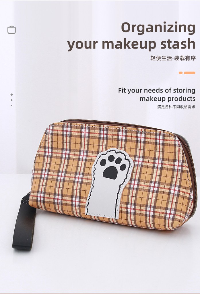 Cat's Claw Patch Plaid Makeup Bag