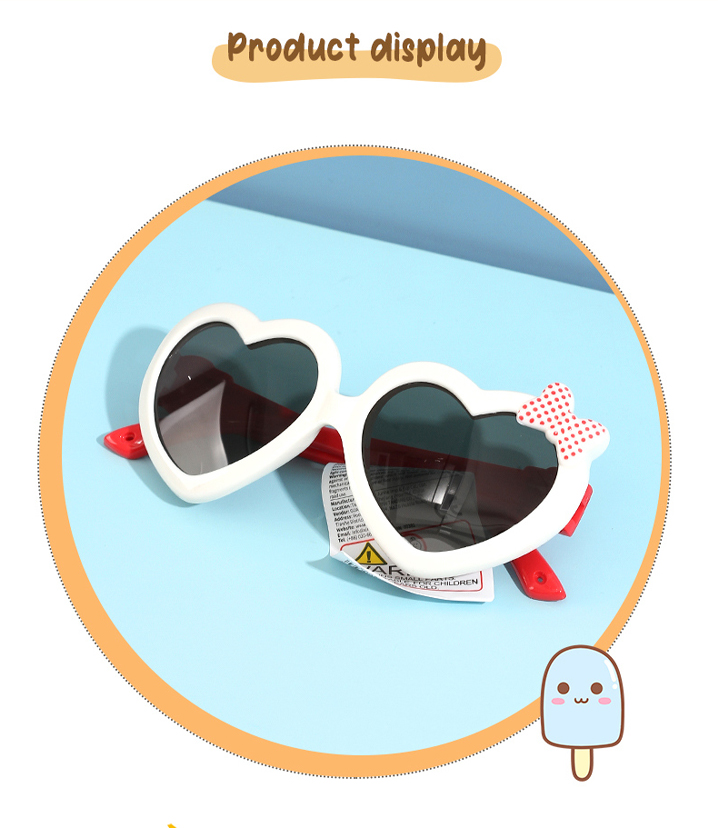 Loving-Heart Bowknot Flexible TPE Sunglasses for Kids (White) (5-12Y)