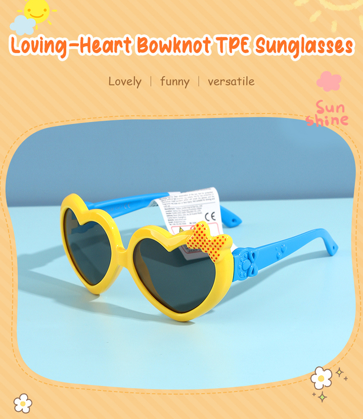 Loving-Heart Bowknot Flexible TPE Sunglasses for Kids (Yellow) (5-12Y)