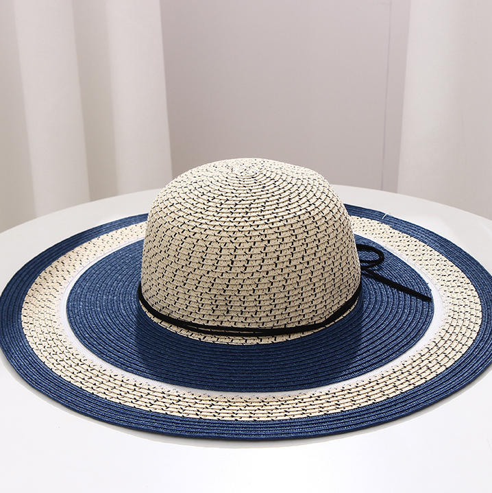 Contrast Color Woven Hat With Wide Brim （Off-white）