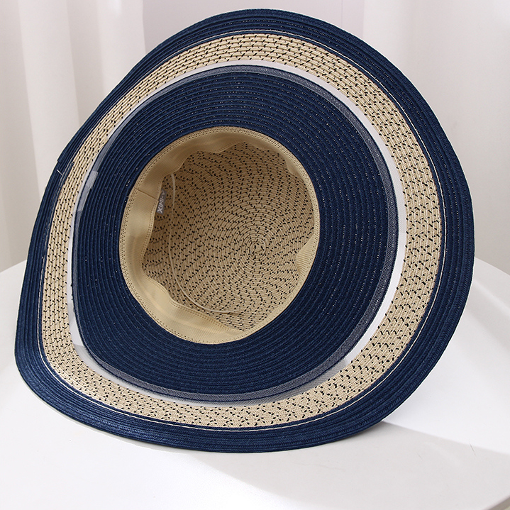 Contrast Color Woven Hat With Wide Brim （Off-white）