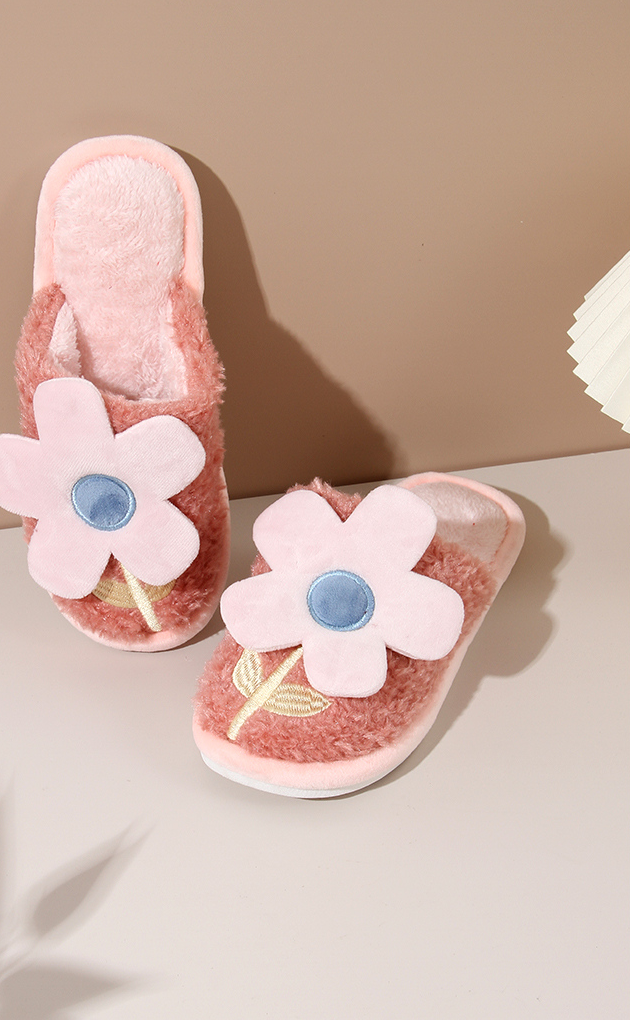 Cute Flower Cotton Slippers for Ladies 