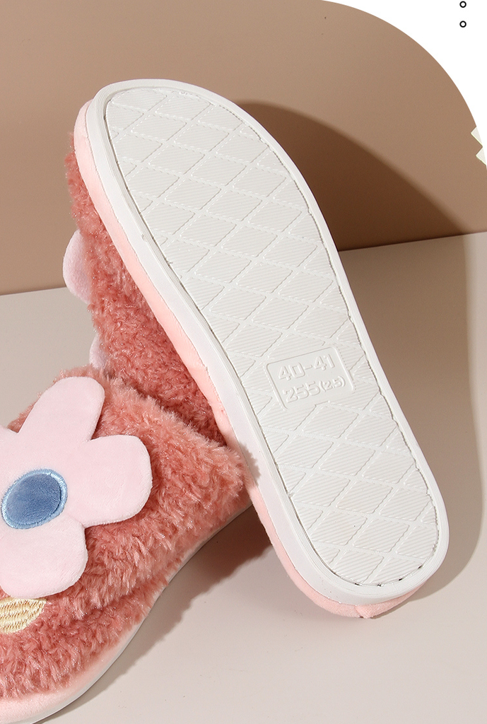 Cute Flower Cotton Slippers for Ladies 