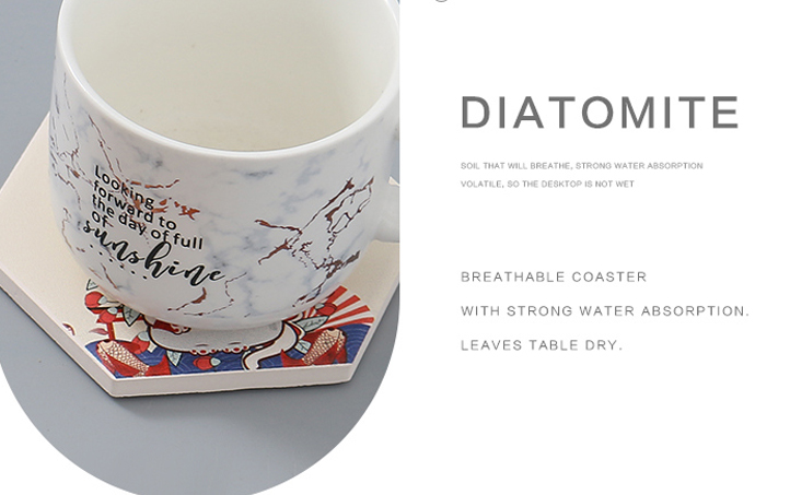 Diatomite Fortune Cat Hexagon Drink Coaster