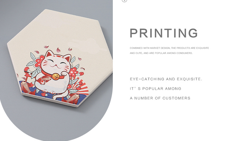 Diatomite Fortune Cat Hexagon Drink Coaster
