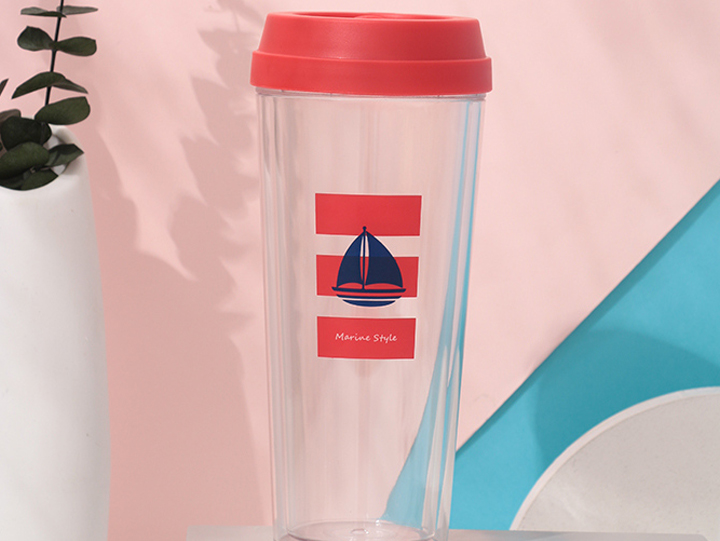 Marine Style Anti-Scald Double Wall Plastic Coffee Mug (Red)(520ml/17.5fl.oz.)