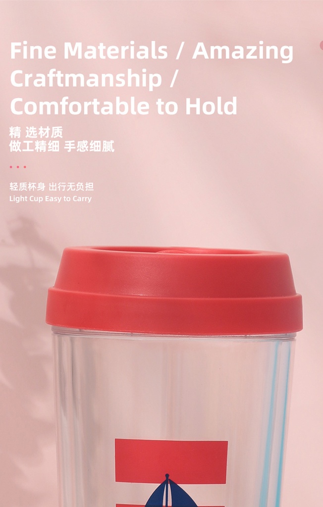 Marine Style Anti-Scald Double Wall Plastic Coffee Mug (Red)(520ml/17.5fl.oz.)