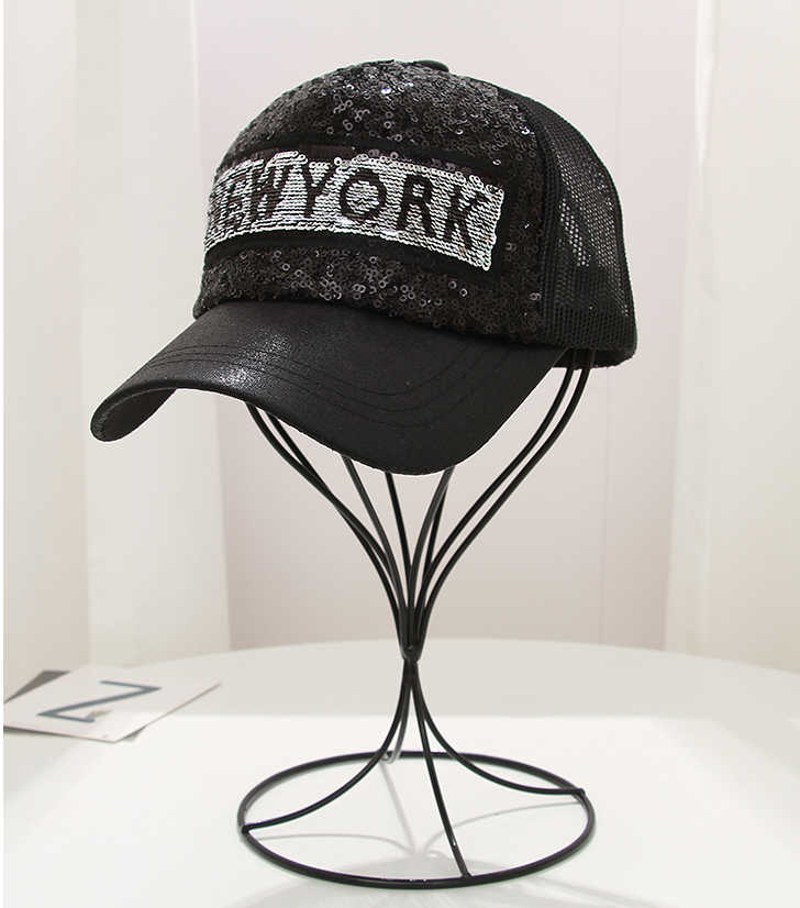 Sequined Letter Grid Baseball Cap(Black)