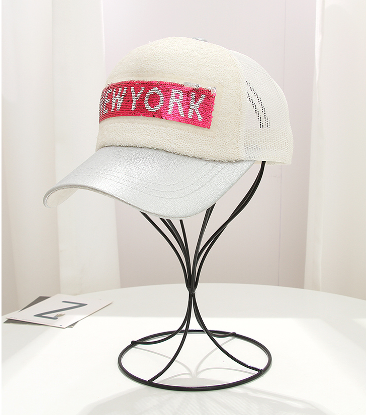 Sequined Letter Grid Baseball Cap(White)