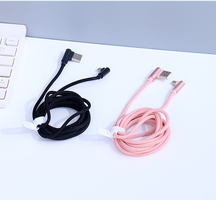 2M Double Angled Connectors Fabric Waving Charging Cable for MICRO