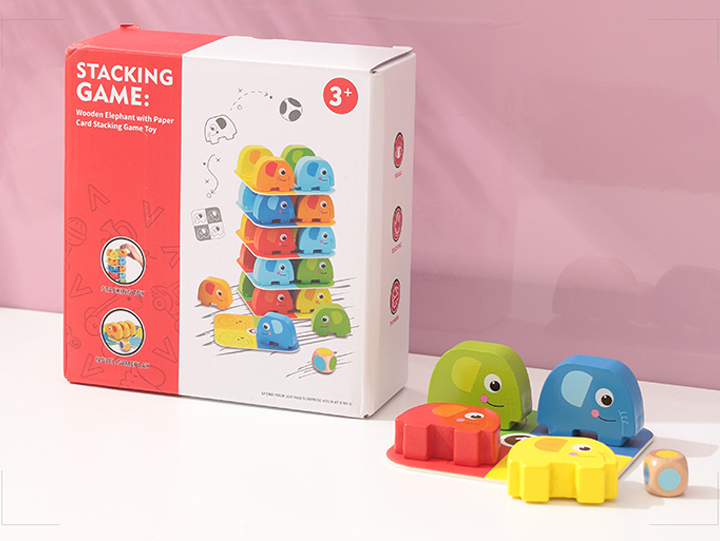 Wooden Elephant with Paper Card Stacking Game Toy (TKF070A) (Ages 3+)
