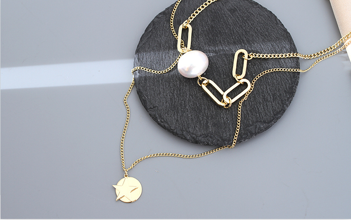 Artificial Pearl Star Double Layers Necklace