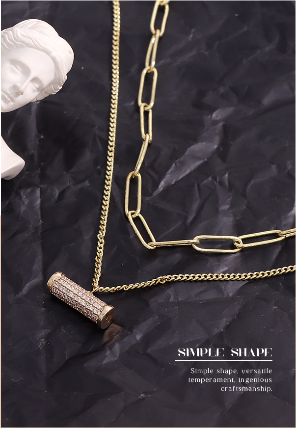 Rhinestone Pillar Pendant Double Layers Necklace
