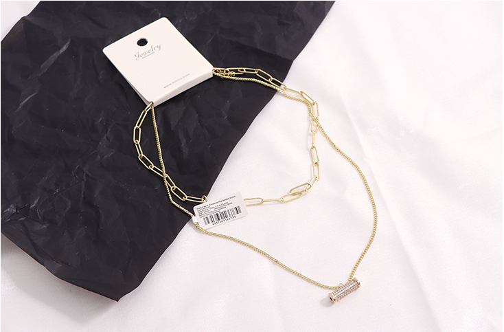 Rhinestone Pillar Pendant Double Layers Necklace