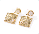 Stylish Cat's-eye Gem Bead Square Earrings