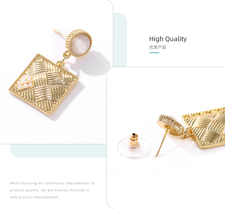 Stylish Cat's-eye Gem Bead Square Earrings