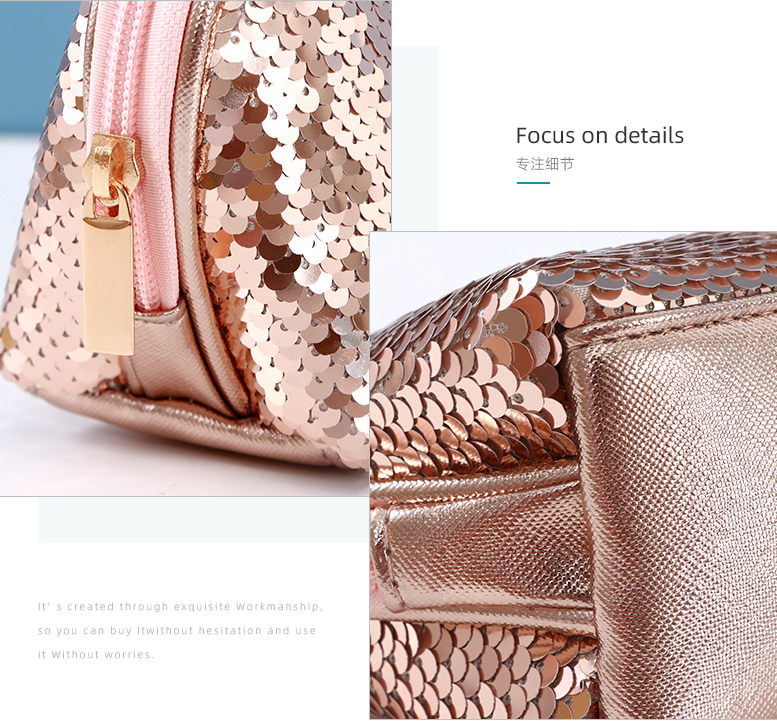Sequin Arc-shaped Makeup Bag(Champaign Gold)